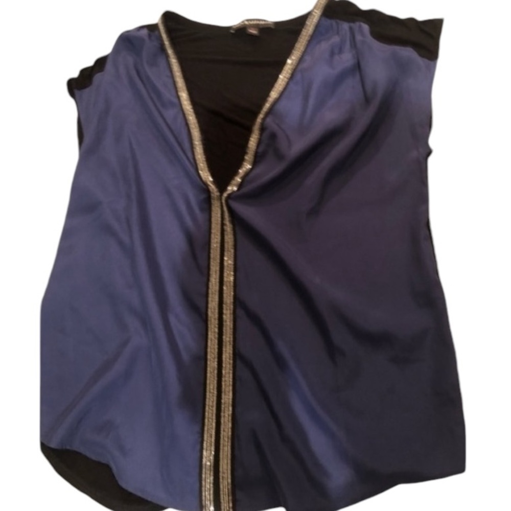 Rock & Republic small blue silky top with bling front cotton back oversized
